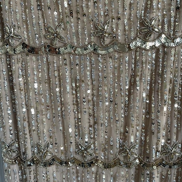 Nwt Mac Duggal Cap Sleeve Embellished Column Gown in Nude - Picture 8 of 15